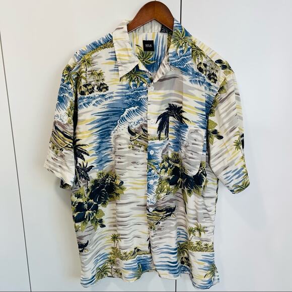 Mens Silk Hawaiian Shirt, Classic Style and Fit Label Silk silk Icon 100 Silk - Picture 2 of 7